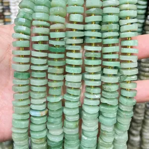 Macro view of faceted green natural stone abacus spacer beads for DIY jewelry making