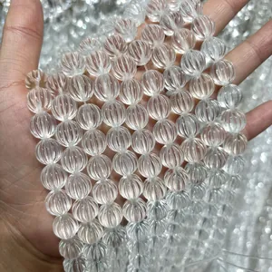 Cuentas de cristal blanco natural talladas en calabaza para joyería artesanal DIY