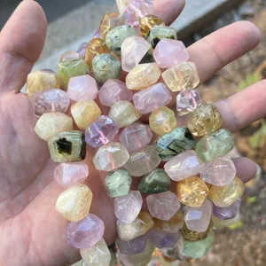Natural Crystal Faceted Irregular Barrel Beads Polished DIY Jewelry Making Beads For Necklace Bracelet Amethyst Citrine
