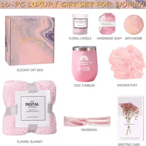 Set de regalo de spa morado de 10 piezas con vaso y vela para mujeres de lujo