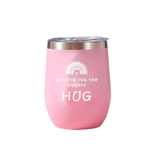 Vaso de vino rosa de acero inoxidable con texto Hug para regalo del día de la madre
