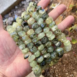 Natural faceted green crystal beads with black tourmaline inclusions for DIY jewelry