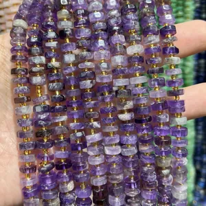Close-up of faceted natural amethyst abacus spacer beads 4x8mm for jewelry making