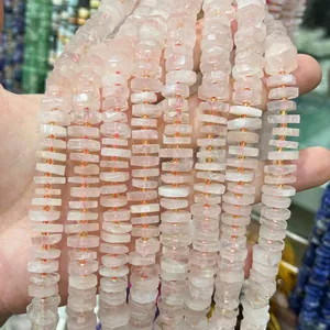 Detailed view of faceted pink rose quartz abacus beads for handmade jewelry making