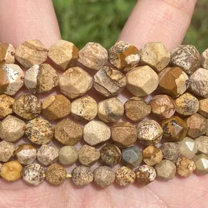 Close-up of faceted natural jasper beads for DIY jewelry making and crafts