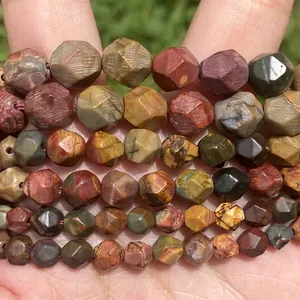 Close-up of multi-colored faceted natural stone beads for DIY jewelry making