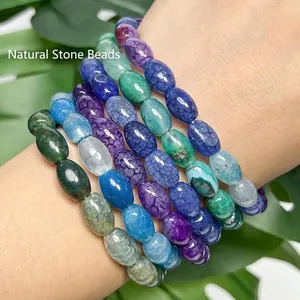 Detailed view of blue dragon vein agate rice beads for DIY bracelet jewelry making