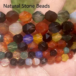 Detailed view of faceted natural stone beads in mixed colors for DIY jewelry making craft