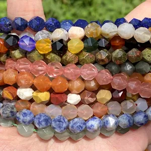 Assorted natural multi-faceted stone beads with diamond cut for DIY jewelry making