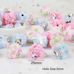 20mm multicolored clay rose beads with heart rhinestone for DIY jewelry making