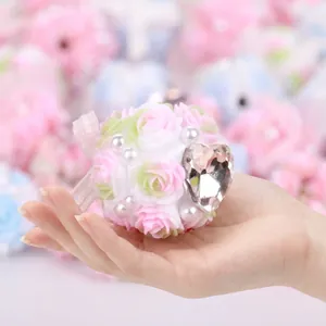 Handmade clay rose flower ball bead with heart crystal and pearl for DIY jewelry