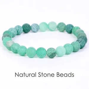 Macro view of green weathered agate beads showing unique cracked texture for DIY jewelry