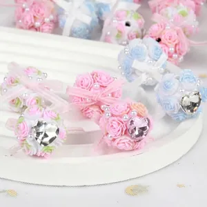 Handmade colorful rose flower ball beads with pearls and heart crystal for DIY jewelry