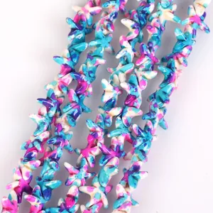 Detailed view of colorful camouflage starfish beads for DIY jewelry making