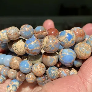 Natural blue and brown Imperial Jasper round stone beads for DIY jewelry making accessories