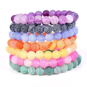 Frosted colorful weathered agate beads for DIY jewelry making with cracked texture