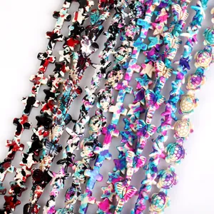 Multicolor camouflage turquoise beads strand with cross turtle star butterfly shapes