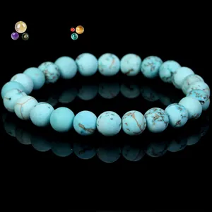 Natural white pine turquoise beaded bracelet with unique matrix on black reflective background