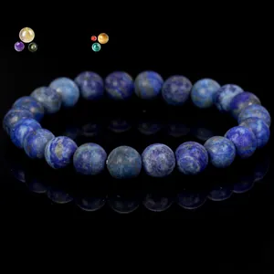 Natural blue lapis lazuli beaded bracelet with reflective black background style