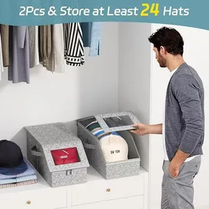 Grandes cajas de almacenamiento de tela gris para sombreros con ventana transparente