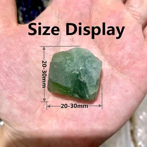 Macro detail of a green raw natural stone held in hand with 20-30mm size dimensions