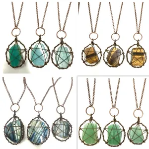 Collana con Ciondolo a Stella Avvolta Manualmente Pietra Naturale Ametista Occhio di Tigre Amazonite Gioielli Bohemian Donna