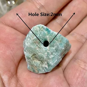 Close-up of natural green irregular stone bead with 2mm hole size for DIY jewelry.