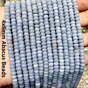 Detailed view of 4x6mm light blue Angelite abacus beads for DIY jewelry making
