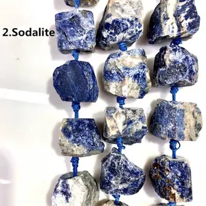 Detailed view of natural irregular blue Sodalite raw stones for DIY jewelry making