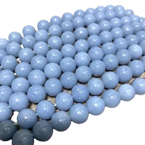 Natural light blue angelite stone round beads for DIY jewelry making