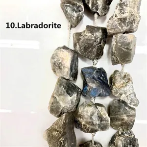 Close-up detail of irregular natural labradorite raw stone beads for DIY jewelry making