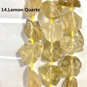 Close-up of irregular natural lemon quartz raw stone beads for DIY jewelry