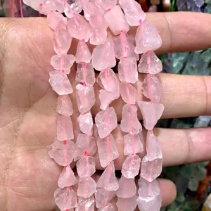 Cuentas de cuarzo rosa natural irregular para creación de joyas DIY y manualidades