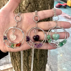 Handgemaakte Draad Omwikkelde Hart Kristal Agaat Levensboom Hanger Halsketting Boheemse Natuursteen Chakra Sieraden Voor Vrouwen Cadeau