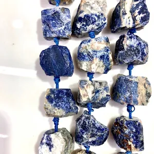 Natural irregular blue raw stone beads for artisanal handmade jewelry DIY accessories