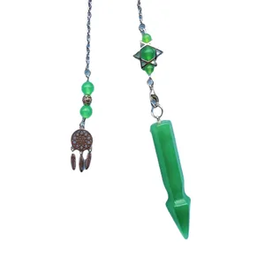 Green aventurine crystal arrow pendulum pendant with silver chain and dreamcatcher charm