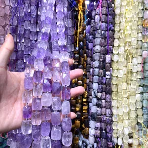 Natural amethyst faceted octagon crystal beads for handmade DIY jewelry making crafts