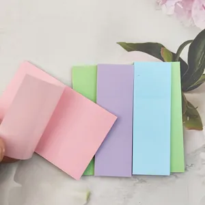 Close-up macro view of semi-transparent Morandi color PET sticky notes used for indexing