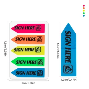 Vue détaillée montrant les dimensions des notes autocollantes PET fluorescentes