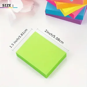 Détail d'un bloc-notes autocollant vert fluo de 1,5x2 pouces avec mesures en cm