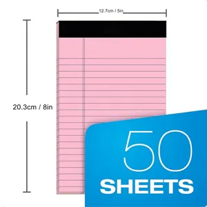 Détail d'un bloc-notes ligné rose 5x8 pouces avec 50 feuilles détachables pour bureau
