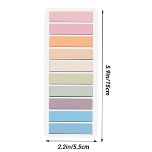 Detailed dimension diagram of 10-color PET macaron transparent index tabs on white background