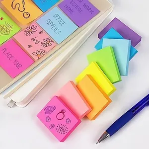 Vue détaillée des notes autocollantes fluorescentes pour l'organisation de bureau
