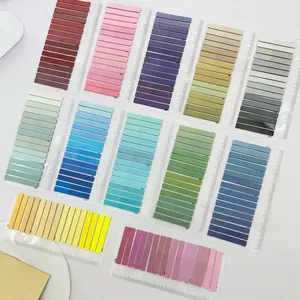 Detailed view of colorful gradient PET index tabs with transparent ruler base