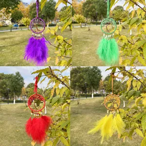 Lebensbaum Traumfänger Handgemacht Naturstein Kristall Feder Wandbehang Auto Ornament Bohemian Haus Hängende Dekoration