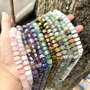 Detailed view of 6x10mm faceted natural stone abacus beads in various vibrant colors