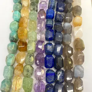 Macro view of assorted faceted natural crystal beads showing textures and vibrant colors