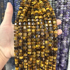Natural faceted tiger eye stone abacus beads 6x10mm strands for handmade jewelry DIY projects