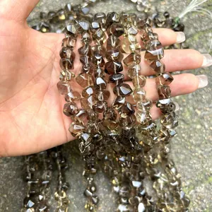 Cuentas de cuarzo ahumado de Brasil naturales facetadas irregulares para joyería DIY