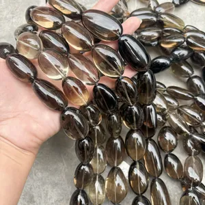 Detailed close-up view of natural smoky quartz irregular loose beads for DIY jewelry making